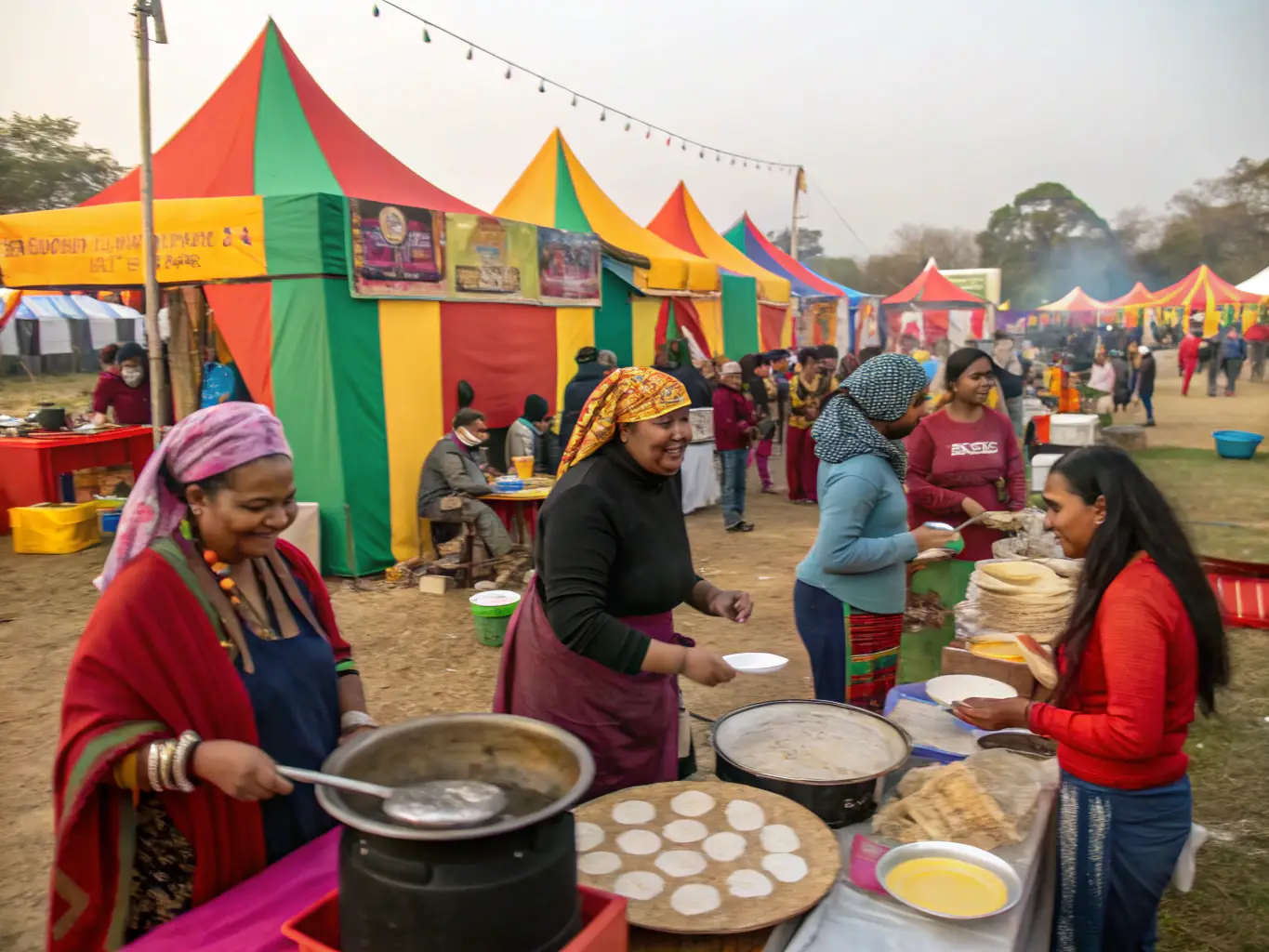 A picture of a group of parents and children at a cultural festival, with food stalls and traditional music, representing FAPEV's commitment to cultural enrichment.